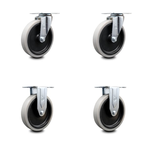 5 Inch Thermoplastic Wheel Top Plate Caster Swivel 2 Rigid, 2PK